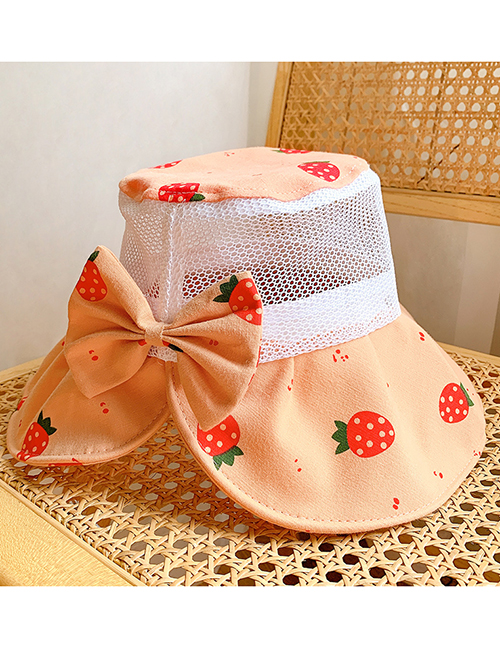 Fashion Pink Strawberry Children's Printed Bowknot Breathable Mesh Fisherman Hat