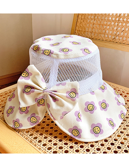 Fashion Light Pink Love Heart Children's Printed Bowknot Breathable Mesh Fisherman Hat