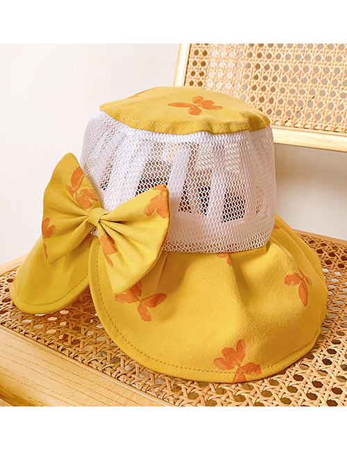 Fashion Yellow Butterfly Children's Printed Bowknot Breathable Mesh Fisherman Hat