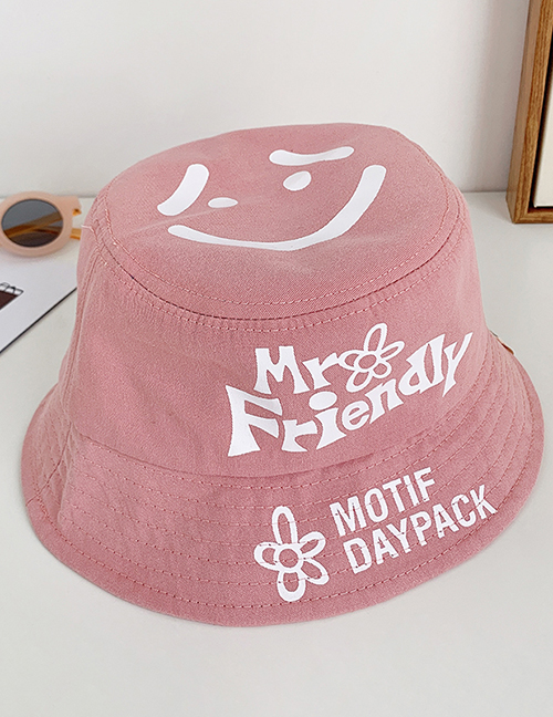 Fashion Pink Children's Smiley Letter Printed Fisherman Hat