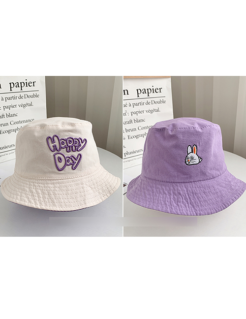 Fashion White Happy+purple Bunny Children's Double-sided Letter Printing Anti-sack Hat