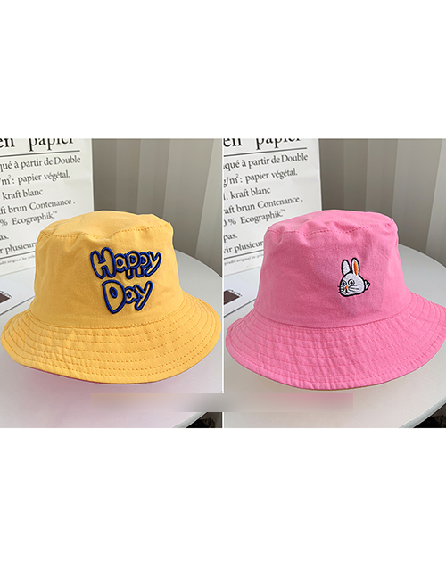 Fashion Yellow Happy+pink Bunny Children's Double-sided Letter Printing Anti-sack Hat
