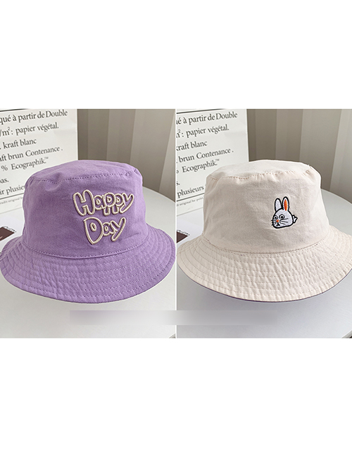 Fashion Purple Happy+white Bunny Children's Double-sided Letter Printing Anti-sack Hat