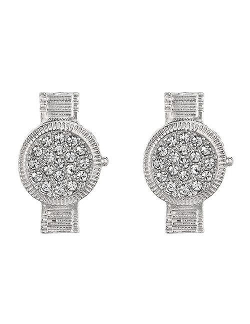 Fashion Silver Alloy Diamond Watch Shape Stud Earrings