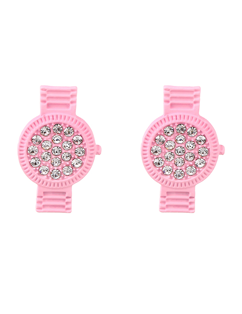 Fashion Pink Alloy Diamond Watch Shape Stud Earrings