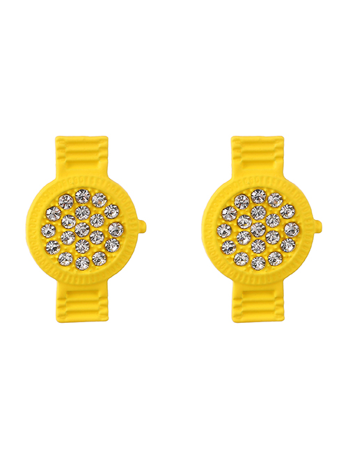 Fashion Yellow Alloy Diamond Watch Shape Stud Earrings