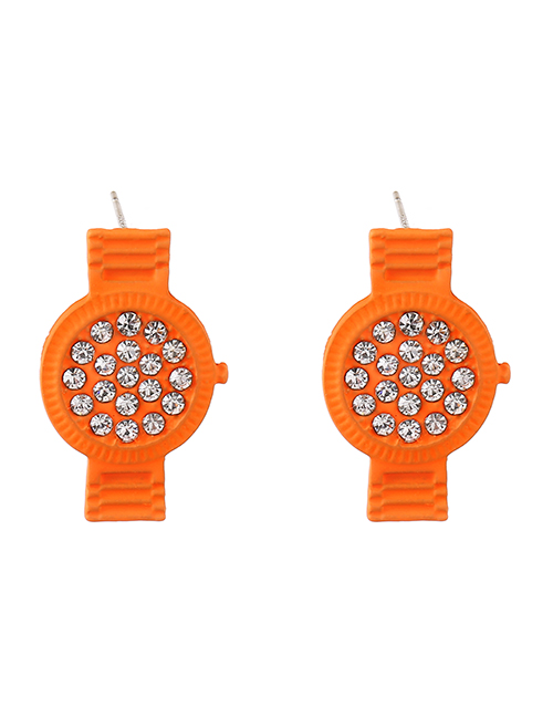 Fashion Orange Alloy Diamond Watch Shape Stud Earrings