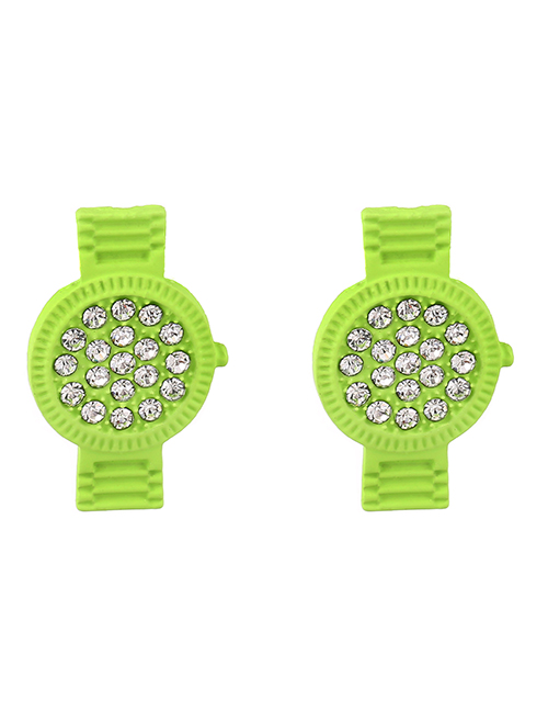 Fashion Green Alloy Diamond Watch Shape Stud Earrings