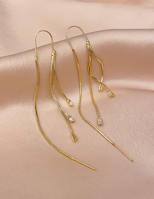 Fashion Gold Copper Inlaid Zirconium Tassel Earrings