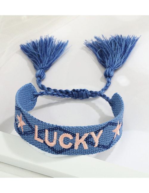 Fashion Dark Blue Powder Lucky Letter Embroidery Woven Tassel Bracelet