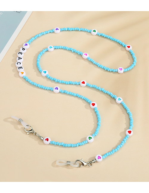 Fashion Sky Blue Peace Letter Rice Beads Love Heart Beaded Halter Glasses Chain
