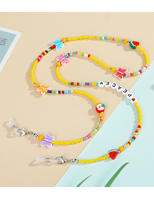 Fashion Yellow Letter Rice Bead Beaded Butterfly Halterneck Glasses Chain