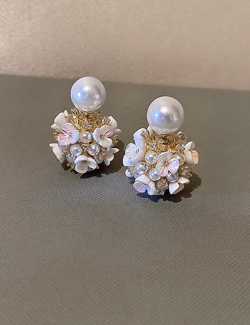 Fashion White Alloy Inlaid Zirconium Pearl Flower Earrings