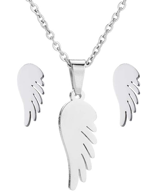 Fashion Silver Stainless Steel Wing Necklace And Earring Set
