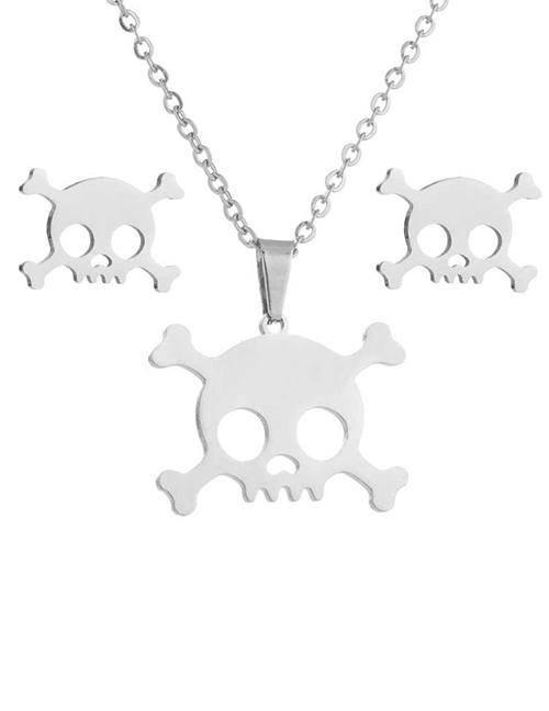 Fashion Steel Color Stainless Steel Skull Earrings Necklace Set