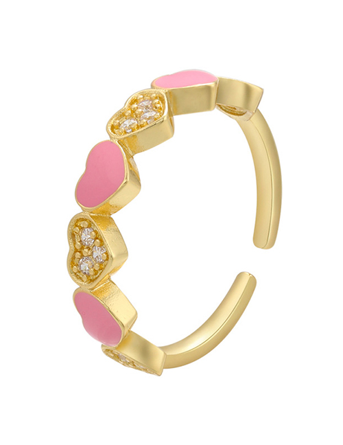 Fashion Pink Micro-inlaid Zirconium Drop Nectarine Heart Chain Ring