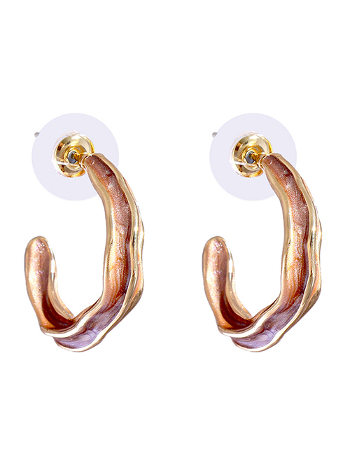 Fashion Brown Oil Drip C-shaped Earrings