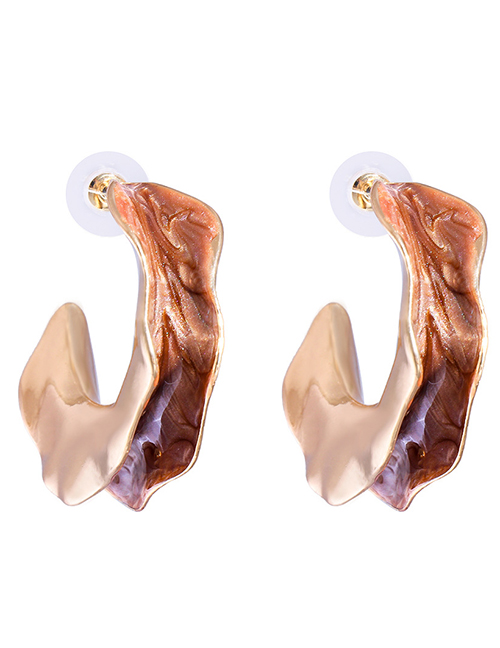 Fashion Brown C-shaped Lace Earrings In Oiled Enamel