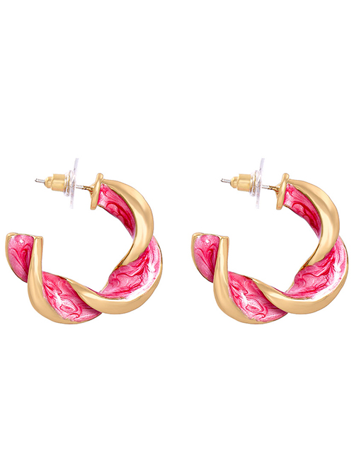 Fashion Pink Alloy Dripping Twisted C-shaped Earrings