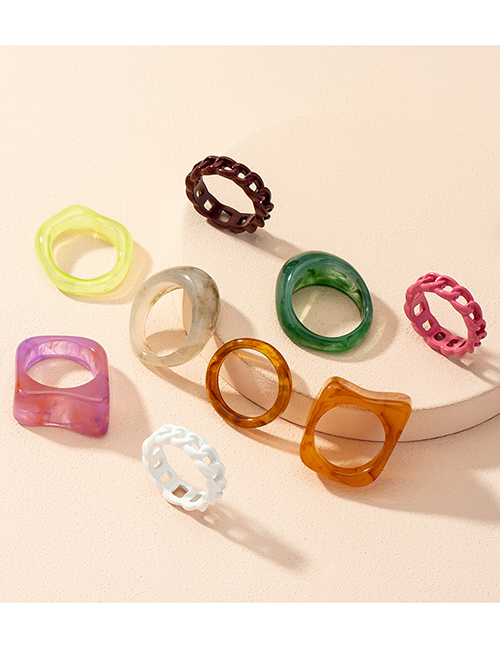 Fashion Ring Set Acrylic Chain Wide Brim Ring Set