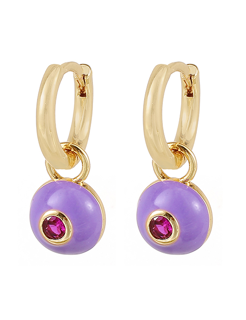 Fashion Purple Copper Inlaid Zircon Round Oil Drop Earrings
