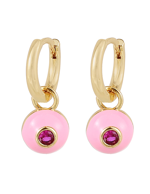 Fashion Pink Copper Inlaid Zircon Round Oil Drop Earrings