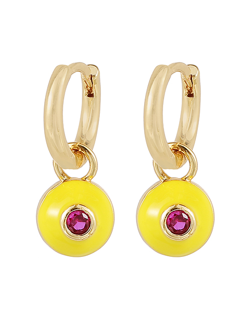 Fashion Yellow Copper Inlaid Zircon Round Oil Drop Earrings
