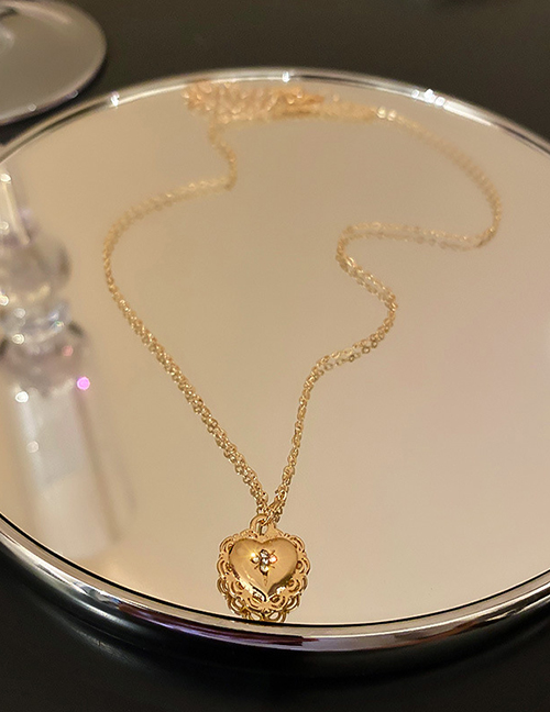 Fashion Gold Diamond Lace Love Heart Necklace