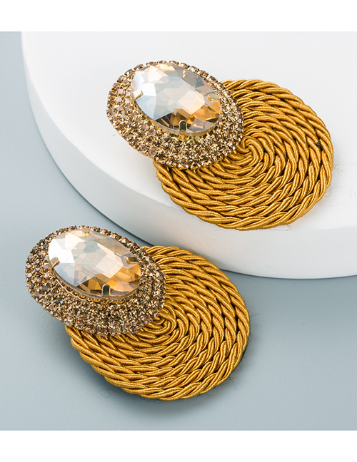 Fashion Brown Alloy Inlaid Oval Diamond Line Braided Earrings