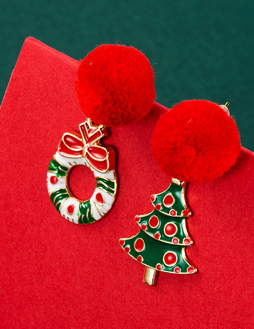 Fashion Christmas Tree Christmas Fur Ball Christmas Tree Asymmetric Earrings