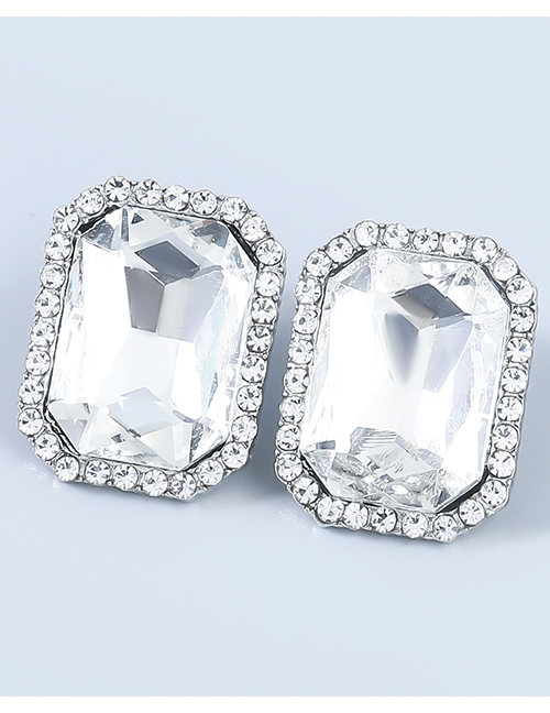Fashion Silver Alloy Square Diamond Earrings
