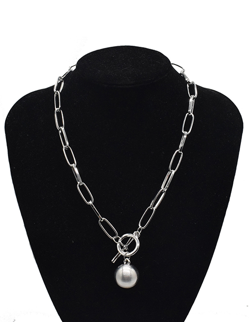 Fashion Silver Metal Thick Chain Frosted Ball Necklace