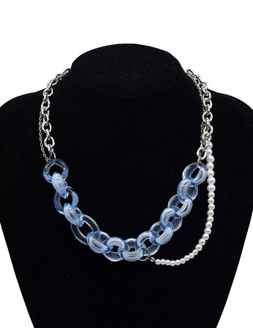 Fashion Silver Acrylic Chain Pearl Stitching Necklace