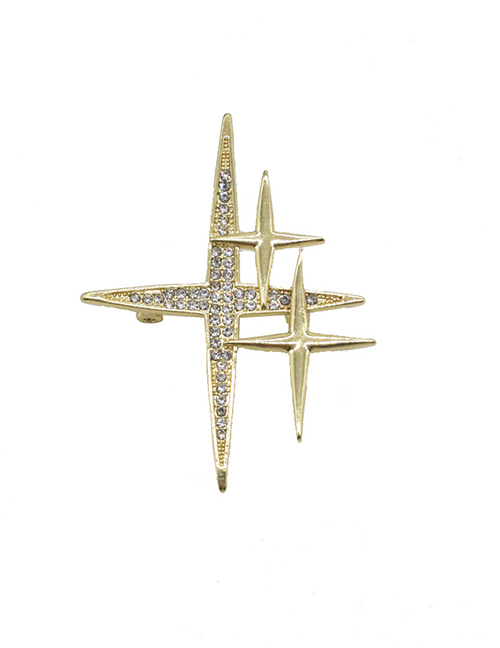 Fashion Gold Metal Diamond Star Brooch