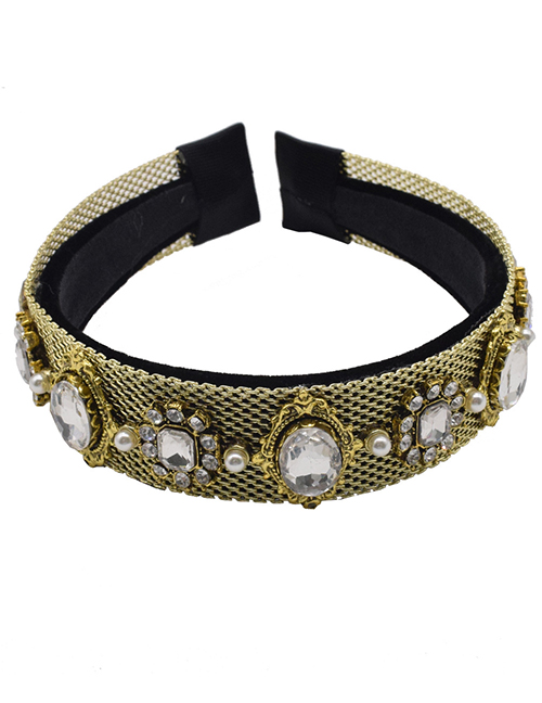 Fashion Gold Broad-brimmed Headband With Gold And Diamonds