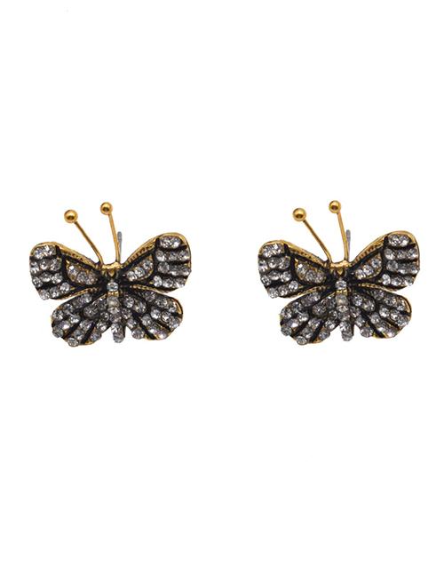 Fashion Gold Metallic Diamond Butterfly Stud Earrings