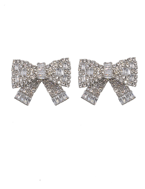 Fashion Silver Three-dimensional Diamond Bow Earrings