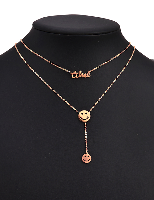 Fashion Rose Gold Alloy Letters Smiley Double Necklace