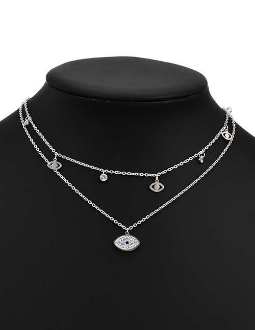 Fashion Silver Alloy Diamond Eye Double Necklace