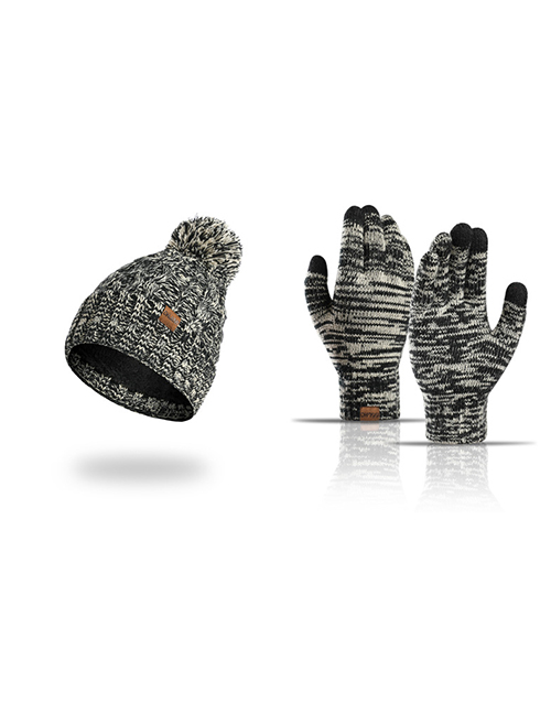 Fashion Black 2-piece Set Two-piece Knitted Woolen Hat And Gloves