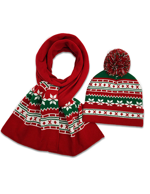 Fashion Christmas Suit Christmas Hanging Ball Flanging Knitted Hat And Scarf Set