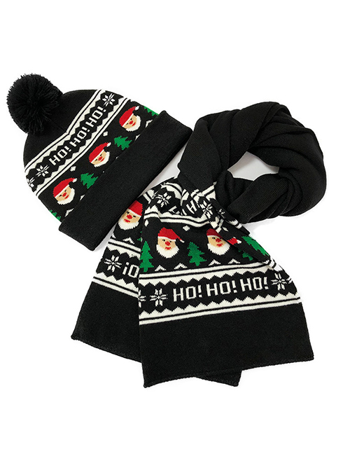 Fashion Christmas Suit Knitted Wool Christmas Hat And Scarf Set