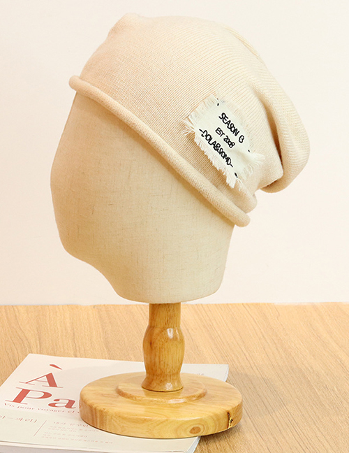 Fashion Beige Applique Embroidery Knit Hat