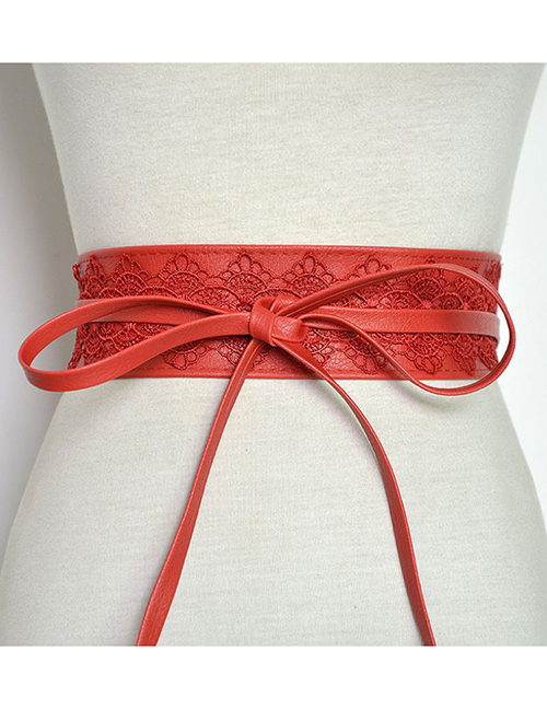 Fashion Red Lace Faux Leather Belt With Wide Belt