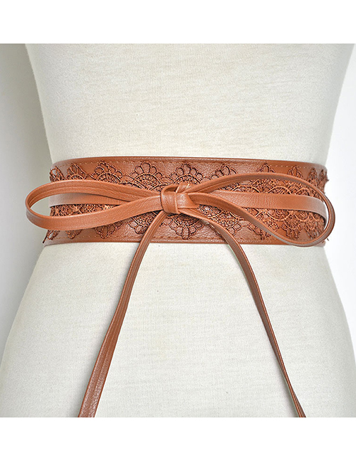 Fashion Brown Lace Faux Leather Belt With Wide Belt