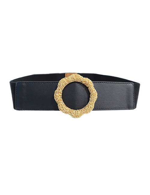 Fashion Black Elastic Belt With Metal Ring Buckle