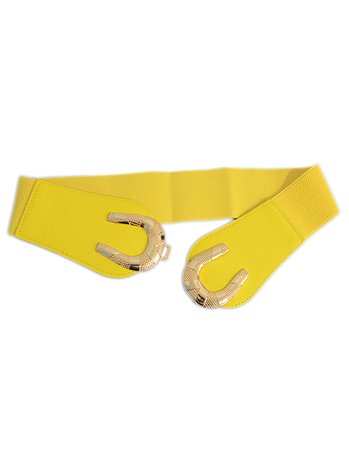 Fashion Yellow Horseshoe Double Buckle Elastic Belt