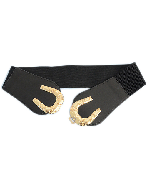 Fashion Black Horseshoe Double Buckle Elastic Belt