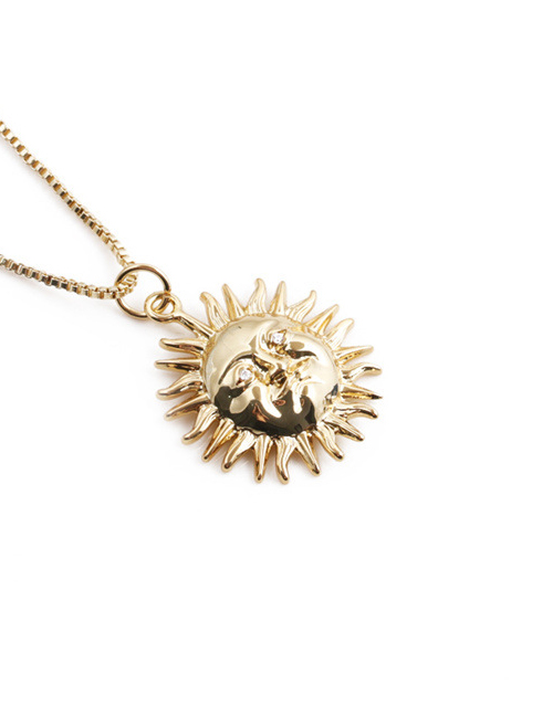 Fashion Gold Coloren-2 Copper Plated Real Gold Sun Necklace