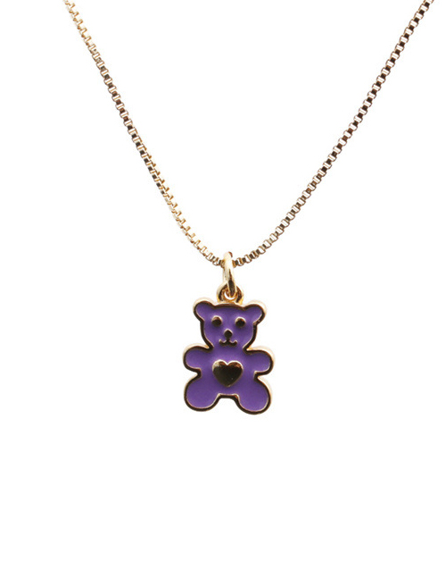 Fashion Purple Copper Dripping Oil Bear Necklace